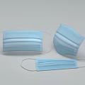 Multiple Blue Disposable Face Masks In Different Positions On Gray Background 3d model