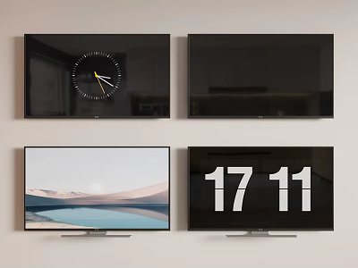 Four Modern Wall Mounted TVs With Various Display Screens In Home Setting 3d model