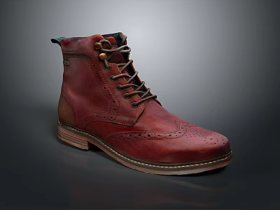 Red Leather Brogue Boots With Lace Up Design Perforated Toe And Leather Sole 3d model