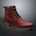 Red Leather Brogue Boots With Lace Up Design Perforated Toe And Leather Sole