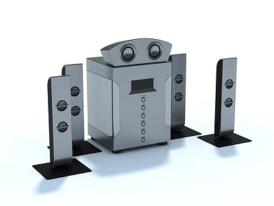 Modern Multi Speaker Audio System With Main Unit Knobs Display Screen And Black Base 3d model