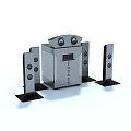 Modern Multi Speaker Audio System With Main Unit Knobs Display Screen And Black Base 3d model