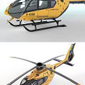 Yellow Helicopter D-HXBB With Rotors Blue Tail Section And Side View 3d model