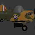 Camouflage Toy Airplane Model Royal Air Force Roundel Insignia Propeller Cockpit Dark Background Reflective Surface