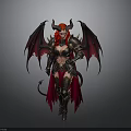 Fantasy Demoness Character With Red Horns Red Wings Armor And Red Hair