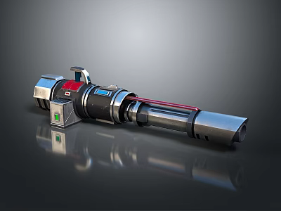 3D Rendered Futuristic Weapon With Metallic Design Red Accents And Mechanical Parts 3d model