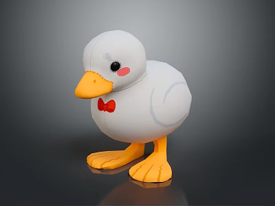 White Toy Duck With Yellow Beak Yellow Feet Red Bow Tie And Blush Cheeks 3d model