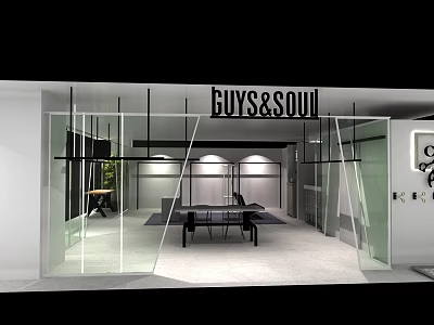 Modern Guys Soul Clothing Store With Glass Facade And Interior Display Design 3d model
