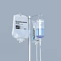 Medical IV Stand With Two Hanging Bags Blue Liquid And 0.9% Sodium Chloride Solution