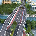 Municipal Road Bridge Over River Surrounded by High Rise Buildings and Green Trees