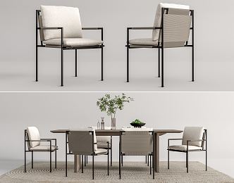 Modern Dining Table and Chair Combination Rattan Dining Table and Chair Combination 3d model