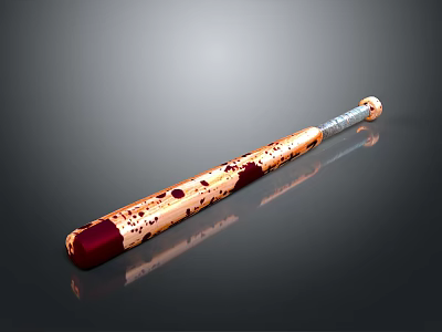 Wooden Baseball Bat Weapon With Blood Stains And Metallic Handle Design 3d model