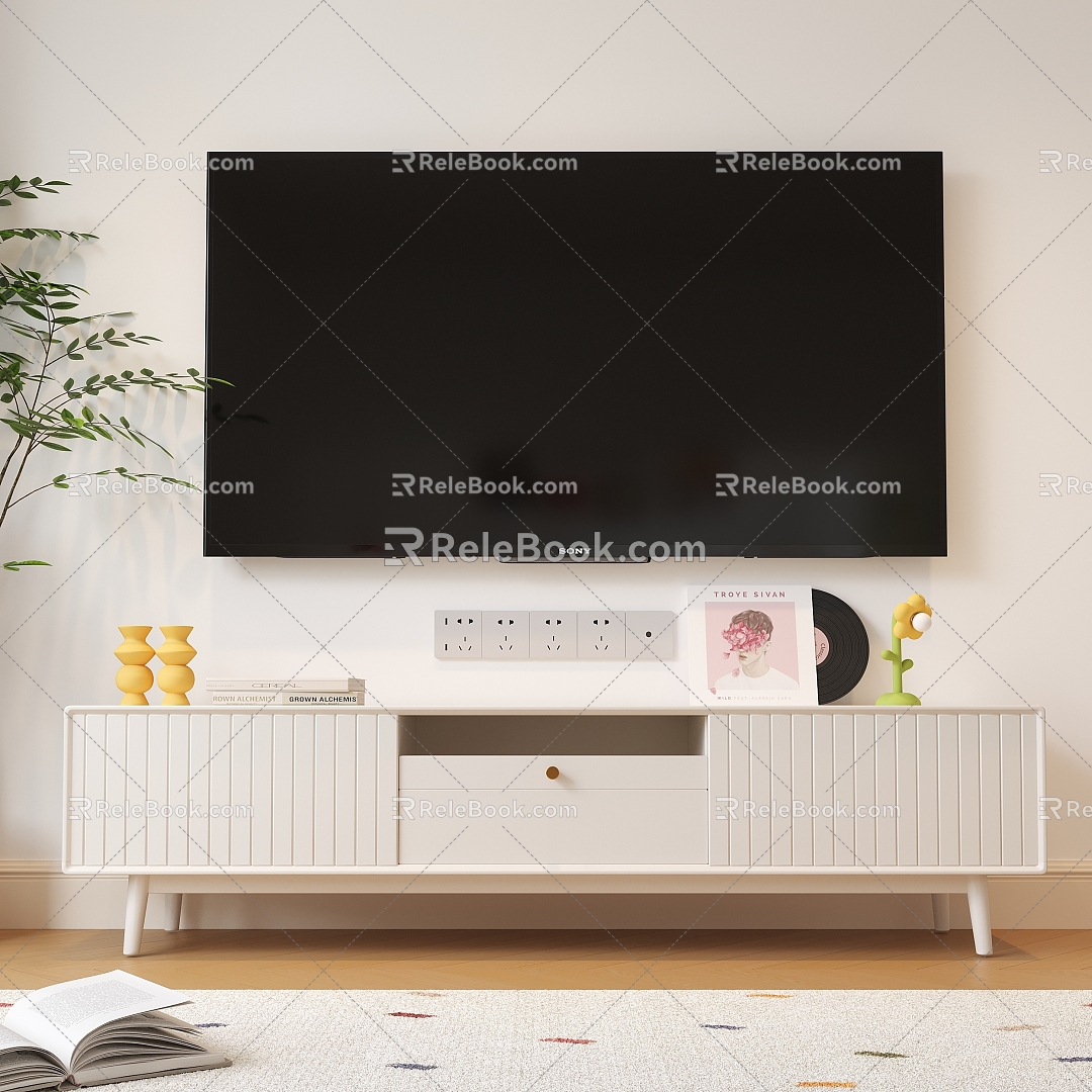 Cream wind TV cabinet TV cabinet 3d model