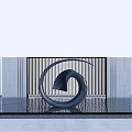 Spiral Shaped Metallic Landscape Sculpture in Water Pool with Grille Background Wall