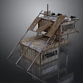 Rustic Container Building Structure With Sloped Wooden Roof And Metal Ladder