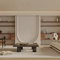 Modern Living Room Interior Design With Shelves Books Sofa Coffee Table And Rug