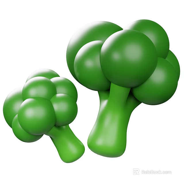 Fresh Green Broccoli Vegetables with Smooth Round Florets and Stems 3d model