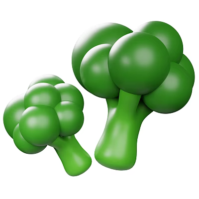 Fresh Green Broccoli Vegetables with Smooth Round Florets and Stems 3d model