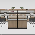 Modern Double Workstation Office Desk With Partition Ergonomic Chairs And Potted Plants