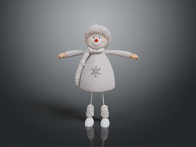 Children's Knitted Snowman Doll In Grey Dress With Scarf Hat And Snowflake 3d model