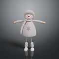 Children's Knitted Snowman Doll In Grey Dress With Scarf Hat And Snowflake