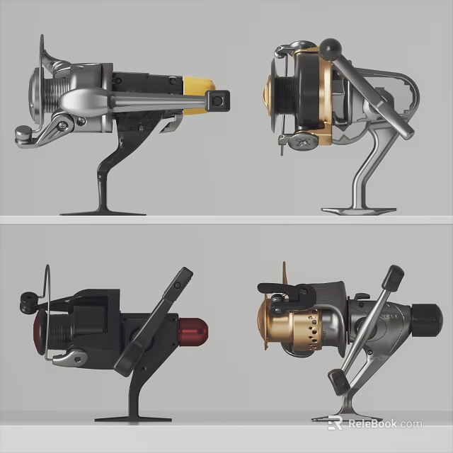 Durable Fishing Reels With Various Designs And Ergonomic Handles For Sports Use 3d model 
