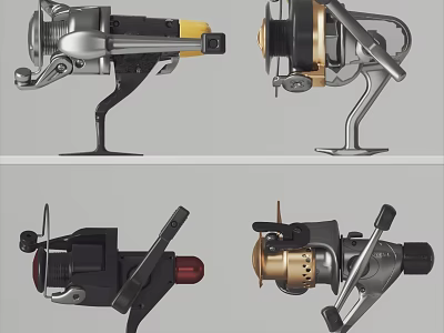 Durable Fishing Reels With Various Designs And Ergonomic Handles For Sports Use 3d model