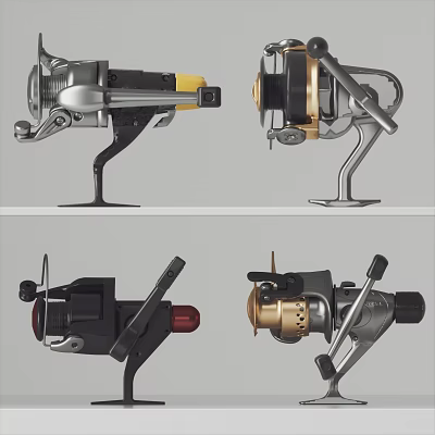 Durable Fishing Reels With Various Designs And Ergonomic Handles For Sports Use 3d model