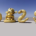 Golden 2025 Number Sculptures With Intricate Monkey Figure Carving Design