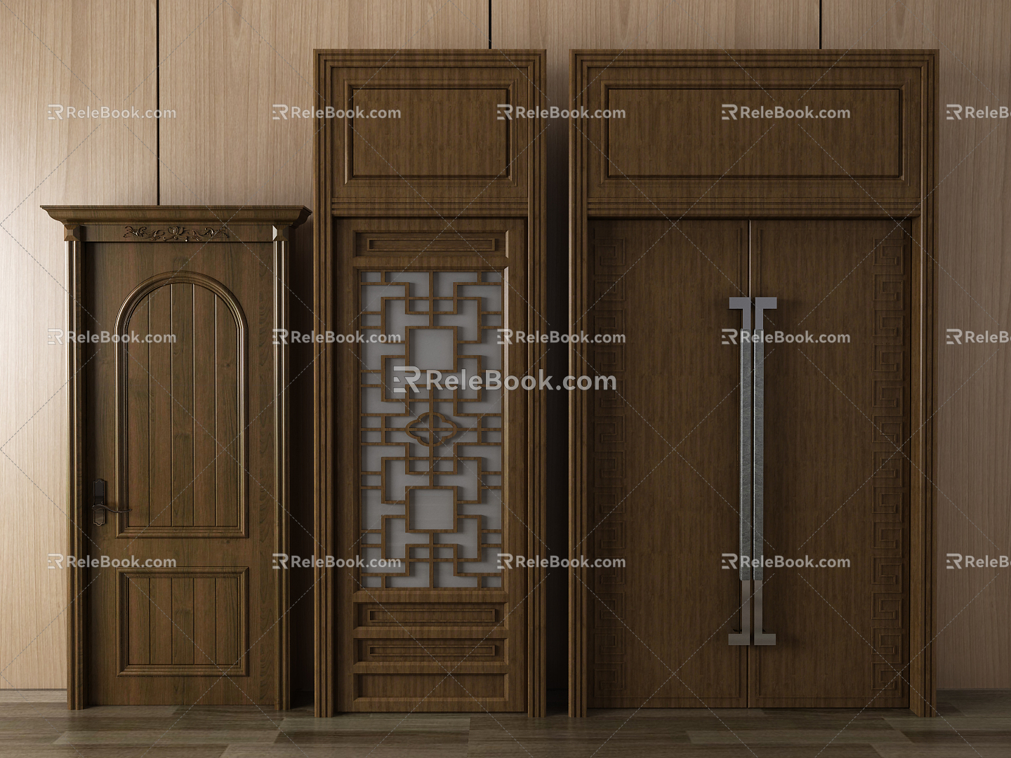 Chinese-style swing door 3d model