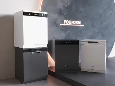 Modern Poliform Kitchen Appliances Featuring White and Black Design 3d model