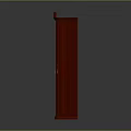 Red Wooden Cabinet with Glass Doors Ornate Top and Decorative Paneled Design