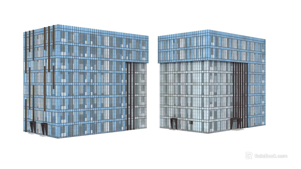 Modern Commercial Complex Featuring Twin Glass Curtain Wall Buildings And Contemporary Design 3d model 