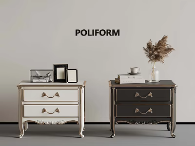 Poliform Bedroom Decor With White And Dark Gray Bedside Tables And Decorative Items 3d model
