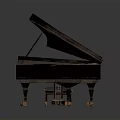 Black Grand Piano With Open Lid Wooden Structure And Wheels As Home Living Furniture