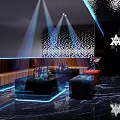 Modern KTV Interior Design With Neon Lighting Leather Sofa And Decorative Wall Panels