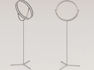 Modern Pair of Metal Floor Lamps with Circular Ring Shades and Tripod Bases 3d model