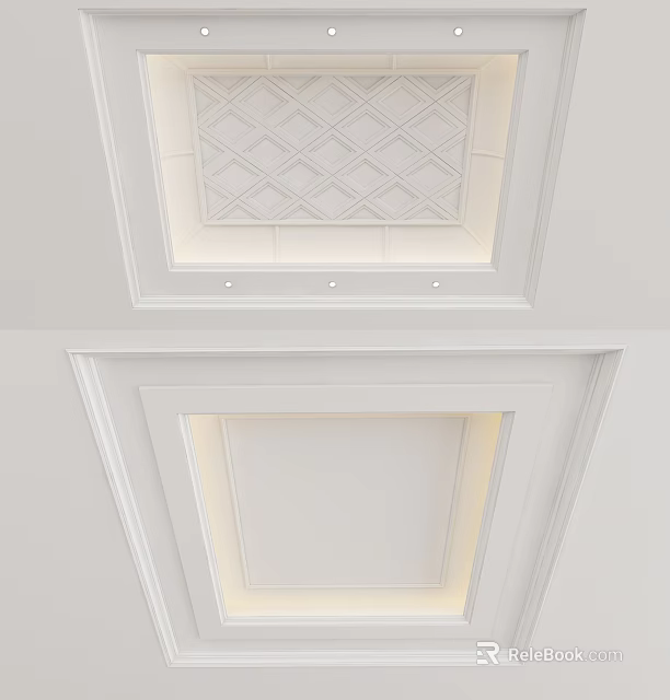 Elegant White Ceiling Design With Diamond Pattern Square Frame And Recessed Lighting 3d model 