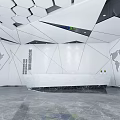 Modern Reception Desk Interior With Geometric Ceiling Marble Countertop And World Map Decor