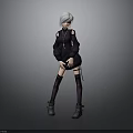 3D Character With White Hair Black Cut Out Dress Thigh High Socks Black Boots