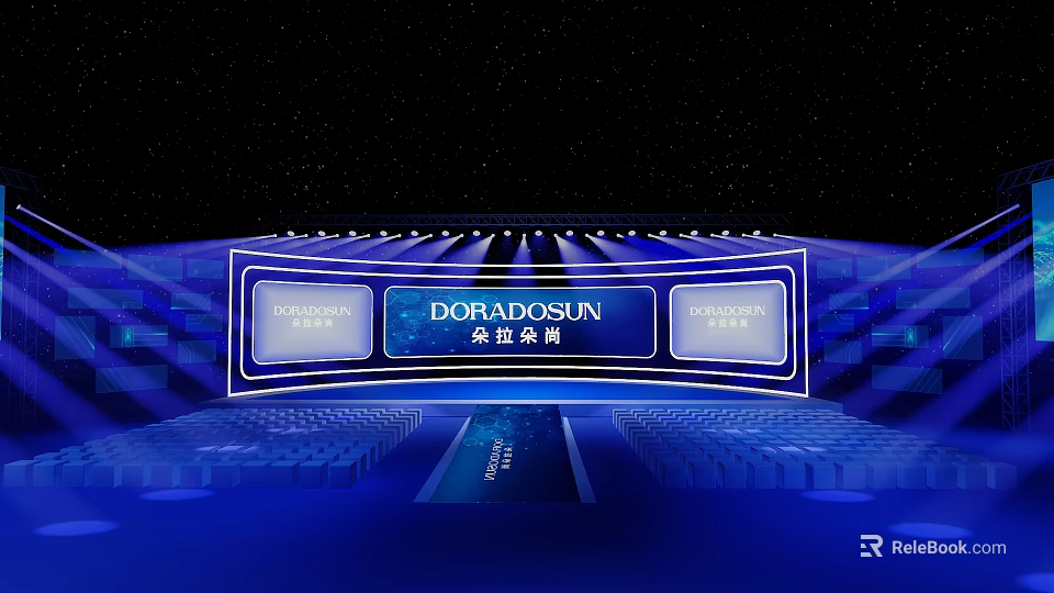 DORADOSUN Stage With Blue Lighting Starry Background Large Screen And Audience Seats 3d model 