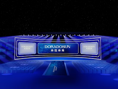 DORADOSUN Stage With Blue Lighting Starry Background Large Screen And Audience Seats 3d model