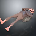 3D Character Lying On Back Wearing Dark Shirt Brown Pants And Backpack