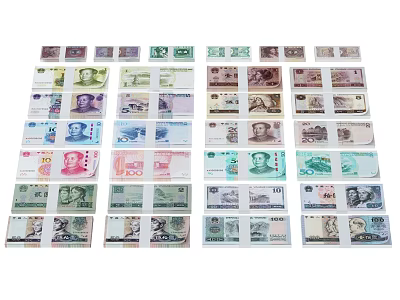 Assorted Banknotes Collection with Different Denominations and Colorful Designs 3d model