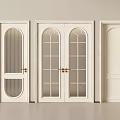 White Double Doors With Glass Panels Arched Top And Grid Design 3d model