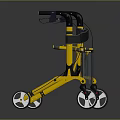 Yellow And Black Folding Walker With Four Wheels Ergonomic Handles And Storage Basket