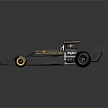 Black Classic Race Car With Gold Accents And Aerodynamic Rear Wing Design