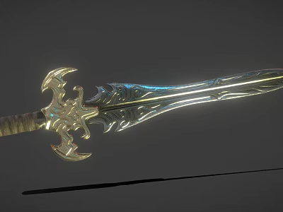 Ornate Golden Sword With Shiny Carved Blade Intricate Patterns And Elegant Design 3d model