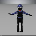 3D Tactical Character In Blue Uniform With Black Vest Helmet Goggles And Arms Outstretched