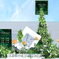 Interior Floral Art Installation With Green Plants Yellow Flowers Decorative Frames And Welcome Signage